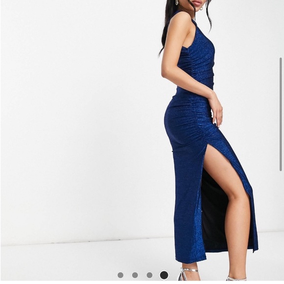 Bardot Blue Sequin One Shoulder Prom Gown - Picture 7 of 9